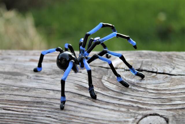 Hand Blown Glass Tarantula Spider Sculpture Halloween Glass Murano Blue - image 1