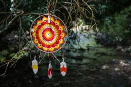 Crochet Dreamcatcher Multicolour, Crochet Feathers, Framed Dreamcatcher, Wall Decoration, Boho Decor