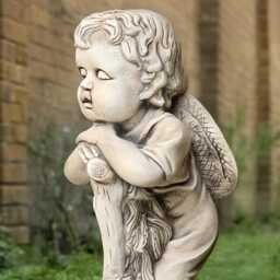 Outdoor Child Statue Concrete Boy With Shovel Figure Stone Children Basket Sculpture Farm Decoration Garden Ornament Memorial - thumbnail 3