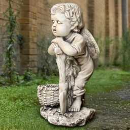Outdoor Child Statue Concrete Boy With Shovel Figure Stone Children Basket Sculpture Farm Decoration Garden Ornament Memorial - thumbnail 4