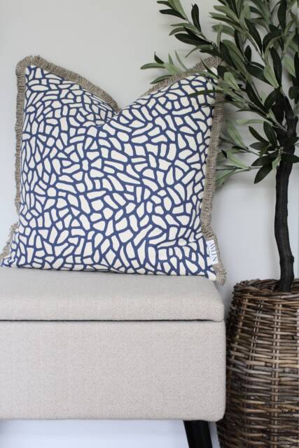 Linen Cushion Cover, Ulrika Gyllstad Fabric, Blue Abstract Print Scatter Cushions, Decorative Nordic Style Designer Cushion - image 1