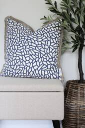 Linen Cushion Cover, Ulrika Gyllstad Fabric, Blue Abstract Print Scatter Cushions, Decorative Nordic Style Designer Cushion - thumbnail 1