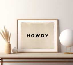 Howdy Canvas Wall Hanging, Western Nursery Decor, Texas Home Sign, Cowboy Birthday Flag - thumbnail 1