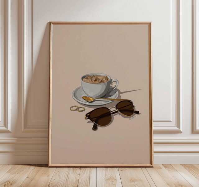 Iced Coffee Poster, Minimalist Kitchen Wall Art, Cup Print, Cafe Decor Artwork, Neutral Aesthetic Modern Art - image 1