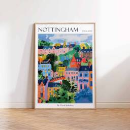 Nottingham Travel Poster Colorful Cityscape Art Print - thumbnail 3