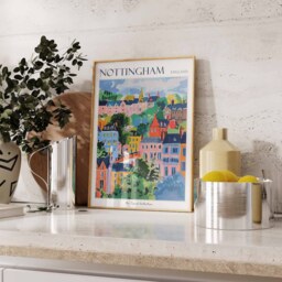 Nottingham Travel Poster Colorful Cityscape Art Print - thumbnail 2