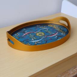 Blue Flowered Azafate - Home Decoration Fountain Tray Peruvian Crafts