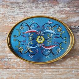 Blue Flowered Azafate - Home Decoration Fountain Tray Peruvian Crafts - thumbnail 2