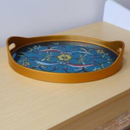 Blue Flowered Azafate - Home Decoration Fountain Tray Peruvian Crafts - thumbnail 3