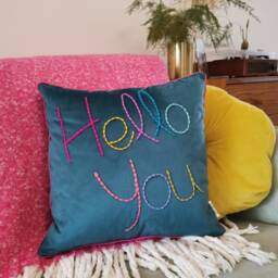 Hello You Embroidered Velvet Cushion - thumbnail 2