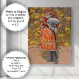 Traditional Folk Woman With Grapes Colourful Harvest Portrait Canvas Wall Art Print Decor Picture Ready To Hang - thumbnail 3