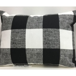 Zipper Closure Black White Buffalo Check Plaid Pillow Covers Euro Shams Throw Lumbar Snowy Blue French Gray Taupe Ecru - thumbnail 2