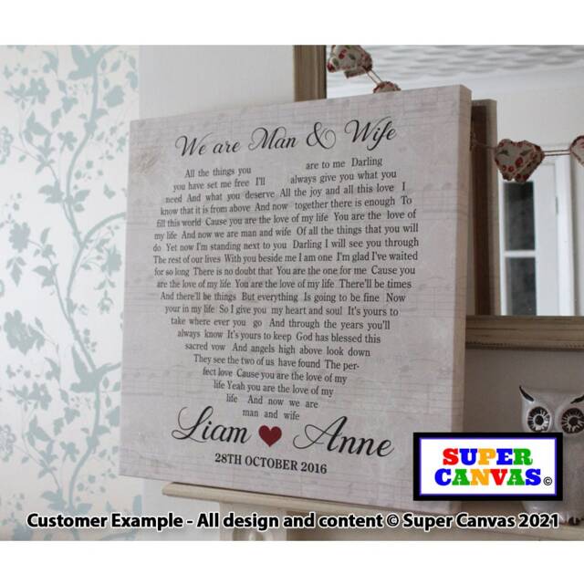 Wedding Love Song Lyrics Personalised Word Art Couple Picture Framed Canvas Print Husband Wife Girlfriend Boyfriend Valentines Day Gift - image 1