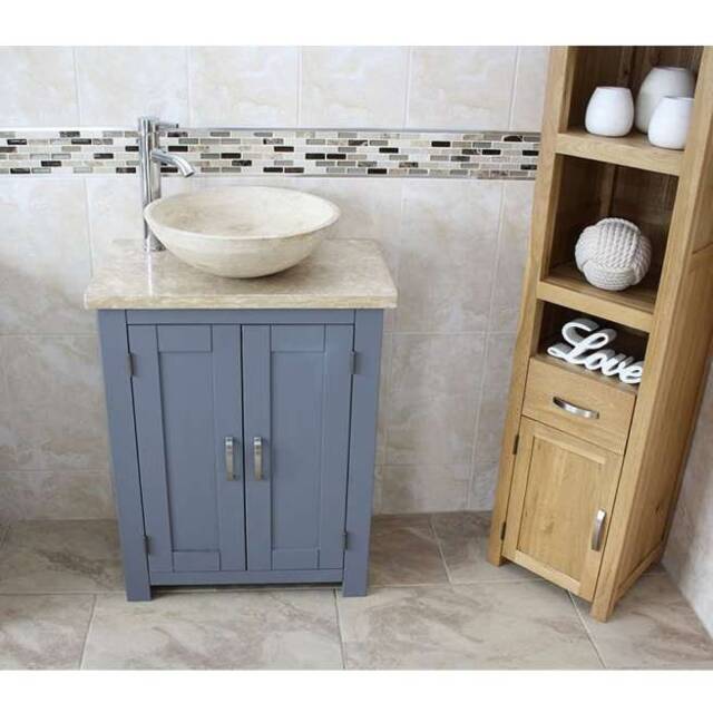 Grey Painted Bathroom Vanity Unit - Travertine Top Basin 310Gtt025T - image 1