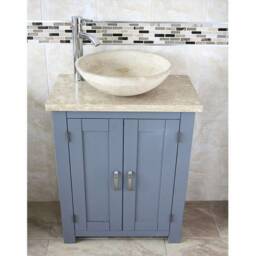 Grey Painted Bathroom Vanity Unit - Travertine Top Basin 310Gtt025T - thumbnail 2