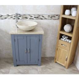 Grey Painted Bathroom Vanity Unit - Travertine Top Basin 310Gtt025T - thumbnail 1