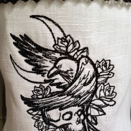 Utensilo Light Bag Vase Cover Raven Skull Embroidered Linen Lace Halloween - thumbnail 3