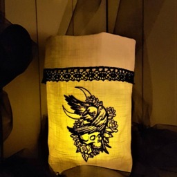 Utensilo Light Bag Vase Cover Raven Skull Embroidered Linen Lace Halloween - thumbnail 2