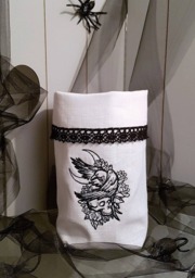 Utensilo Light Bag Vase Cover Raven Skull Embroidered Linen Lace Halloween - thumbnail 1