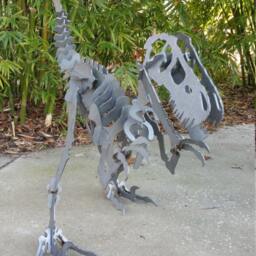 3D Steel Velociraptor, Outdoor Metal Dinosaur Sculpture Yard Art - thumbnail 3