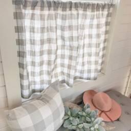 Linen Cotton Buffalo Plaid Curtains Vintage Window Treatments - Pair - thumbnail 3