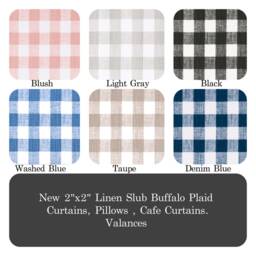 Linen Cotton Buffalo Plaid Curtains Vintage Window Treatments - Pair - thumbnail 2