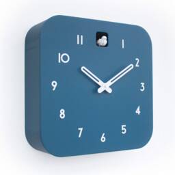 Minimalist Cuckoo Clock, Fresco Blue Wall Clock With White Details, Modern Decor - thumbnail 2
