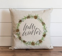 Hello Winter Wreath 20 X Pillow Cover // Christmas Holiday Throw Gift Accent - thumbnail 1