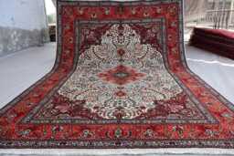 7x10 Ft Large Turkish Heriz Rug Beige Orange Natural Dyes Wool Hand Knotted Caucasian Rug, Afghan Vintage Geometric Rug, For Living Room - thumbnail 1