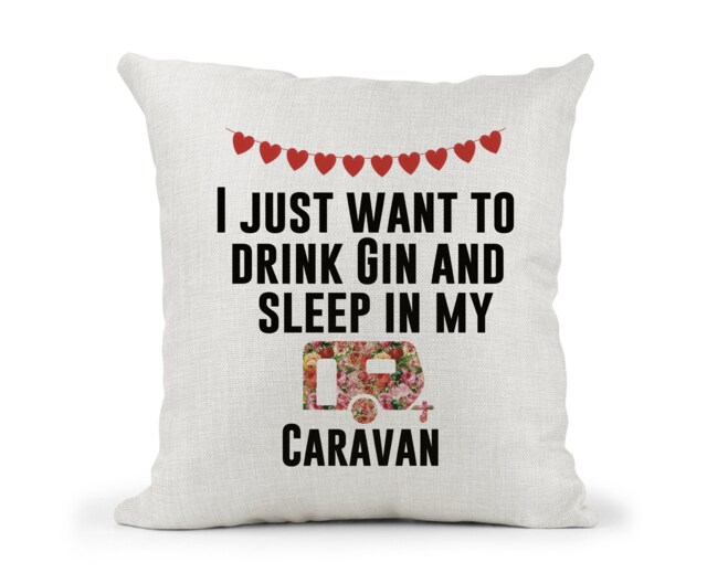 Shabby Chic Caravan Fun Quote Cream Canvas Cushion, Scatter Home Decor, Friend Gift, Nan..drink Gin & Sleep in My - image 1