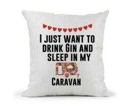 Shabby Chic Caravan Fun Quote Cream Canvas Cushion, Scatter Home Decor, Friend Gift, Nan..drink Gin & Sleep in My - thumbnail 1
