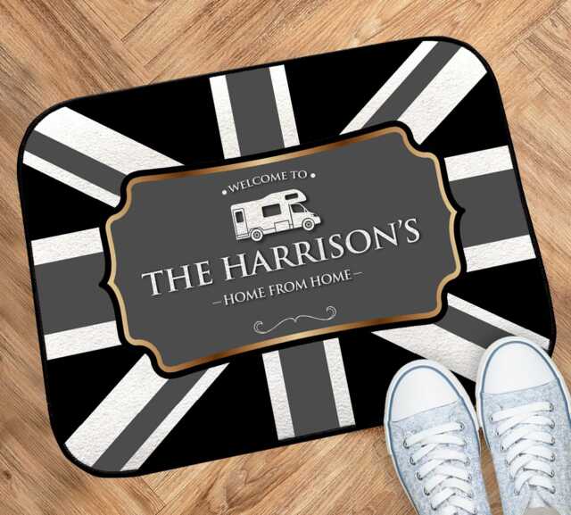 Personalised Campervan Mat - Union Jack Vanlife Motorhome Accessories Door 44cm X 32cm Indoor Use - image 1