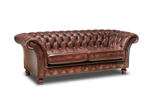 Chesterfield Three Seater Belmont Sofa Antique Brown Leather - image 1