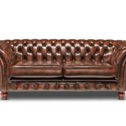 Chesterfield Three Seater Belmont Sofa Antique Brown Leather - thumbnail 2