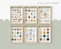 Set Of 6 Educational Prints, Shapes, Colours, Feelings, Alphabet & Numbers Classroom Playroom Decor - thumbnail 1