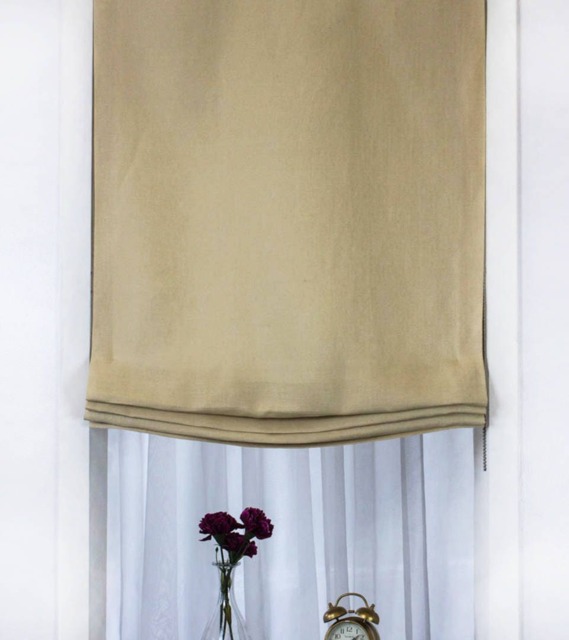 Natural Linen Flat Roman Shade, Blackout Window Covering - Cl1010 - image 1