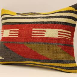 Vintage Wool Kilim Lumbar Pillow Cover, Boho Throw - 14x20 In - thumbnail 3