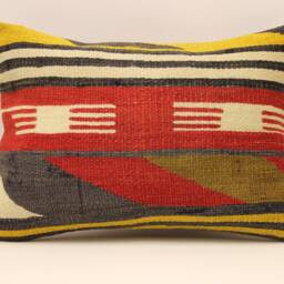 Vintage Wool Kilim Lumbar Pillow Cover, Boho Throw - 14x20 In - thumbnail 2