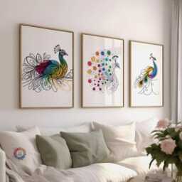 Peacock Line Art Print Set - Of 3 Posters - Minimalist Drawing Bird Artwork Wall Colourful Modern Style Gift - thumbnail 2