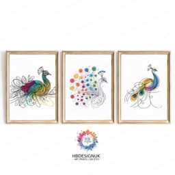 Peacock Line Art Print Set - Of 3 Posters - Minimalist Drawing Bird Artwork Wall Colourful Modern Style Gift - thumbnail 1