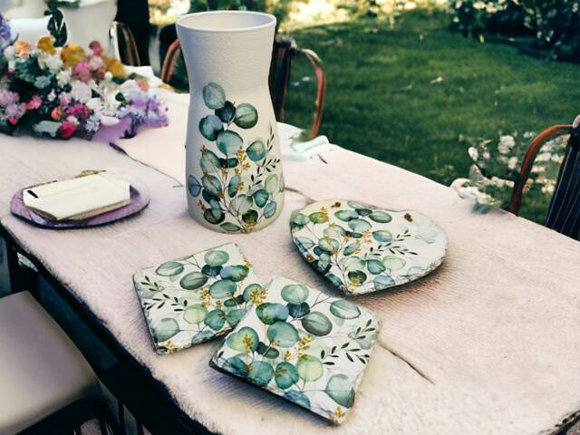 Beautiful Home Gift Set With Eucalyptus Leaves, Themed Vase & Coaster Set, Decorations, Nature Inspired - image 1
