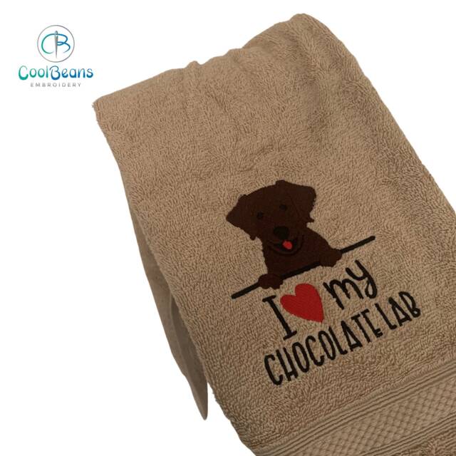 Chocolate Labrador Dog Towel - Personalised Face Cloth/Hand Bath Embroidered - image 1