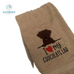 Chocolate Labrador Dog Towel - Personalised Face Cloth/Hand Bath Embroidered - thumbnail 1