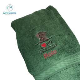 Chocolate Labrador Dog Towel - Personalised Face Cloth/Hand Bath Embroidered - thumbnail 2