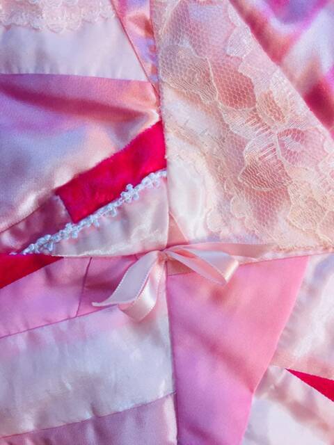 Satin Pink & Hot Baby Girl Quilt /Baby Blanket/Lace Bows Crazy - image 1