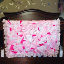 Satin Pink & Hot Baby Girl Quilt /Baby Blanket/Lace Bows Crazy - thumbnail 2