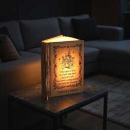 Once Upon A Time Book Lamp, Fantasy Kingdom Led Night Light, Sarah J Maas Quote Decor, Throne Of Glass Fan Reading Lamp - thumbnail 2