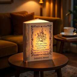 Once Upon A Time Book Lamp, Fantasy Kingdom Led Night Light, Sarah J Maas Quote Decor, Throne Of Glass Fan Reading Lamp