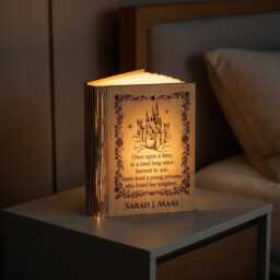 Once Upon A Time Book Lamp, Fantasy Kingdom Led Night Light, Sarah J Maas Quote Decor, Throne Of Glass Fan Reading Lamp - thumbnail 3