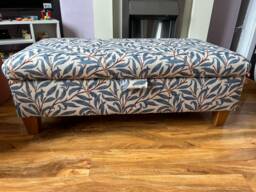 Hand Made Storage Footstool in William Morris Bough Azure/Crimson/Sage Tapestry Fabric